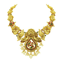 Peacock Antique Design Gold Plated Wedding Collection Choker Necklace Set - Aanya