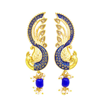 Peacock Design Meenakri Work Gold Plated Traditional Earring - Aanya