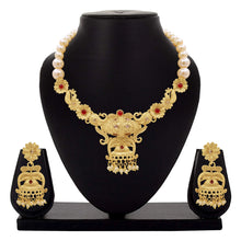 Peacock Floral Antique Gold Plated Necklace set - Aanya