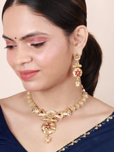 Round Floral Sided Antique Gold Plated Necklace set - Aanya