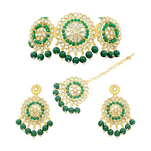 Round Shape Design Mirror Stone Work Pearl Beads Studded Patti Choker Necklace Jewellery Set - Aanya