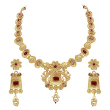 Royal Rajwadi Look Square Floral sided Antique Gold Plated necklace set - Aanya