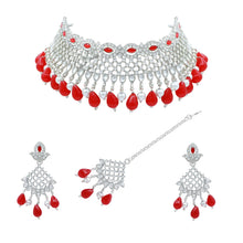 Silver Plated Artificial Stone & Beads Studded Choker Neckalce Set - Aanya