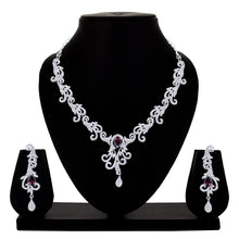 Silver Plated Brass American Diamond Western Collection Choker Necklace Jewellery Set - Aanya