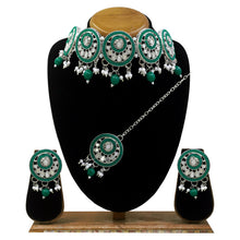 Silver Plated Mirror & Pearl Beads Work Classic Design Alloy Choker Necklace Set - Aanya