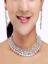 Silver Plated Party Wear Design Austrian Diamond Choker Necklace Jewellery Set - Aanya
