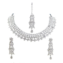 Silver Plated Party Wear Design Austrian Diamond Choker Necklace Jewellery Set - Aanya