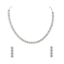 Silver Plated Star Shape Design American Diamond Brass Choker Necklace Jewellery Set - Aanya