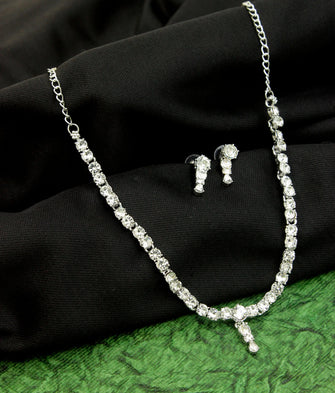 Simple & Classic Design Austrian Diamond Silver Plated Necklace  Jewellery Set - Aanya