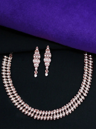 Sparkling Leafy Traditional Look Choker Necklace Set - Aanya