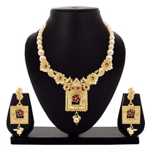 Square Floral sided Antique Gold Plated Necklace set - Aanya