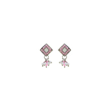 Square Shape Design Mirror Work Silver Plated Pink Pearls & Beads Alloy Choker Necklace Jewellery Set - Aanya