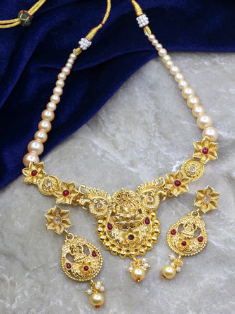 Temple look Antique Gold Plated Necklace set - Aanya