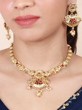 Traditional Decorative Floral Antique Gold Plated Necklace set - Aanya