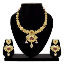 Traditional Decorative Floral Antique Gold Plated Necklace set - Aanya