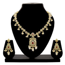 Traditional Look Gold Plated Brass Ruby Stone Long Choker Necklace Jewellery Set - Aanya