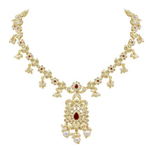 Traditional Look Gold Plated Brass Ruby Stone Long Choker Necklace Jewellery Set - Aanya