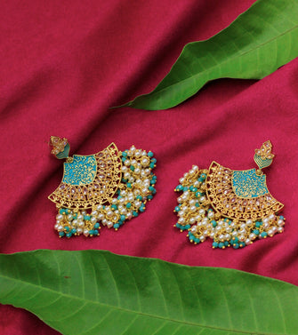 Traditional Minakari Design Reverse AD Stone Gold Plated Pearl Work Earring - Aanya