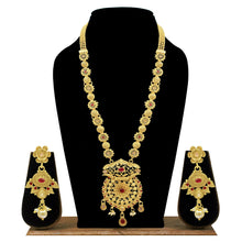 Wedding Look Antique Gold Plated Long Necklace Set - Aanya