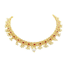 Wedding Traditional Look Gold Plated Brass Ruby Stone Choker Necklace Jewellery Set - Aanya