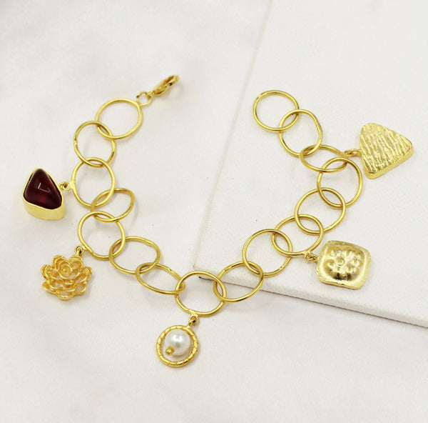 Eclectic Charm Gold Bracelet with Evil Eye | FiveChiQ